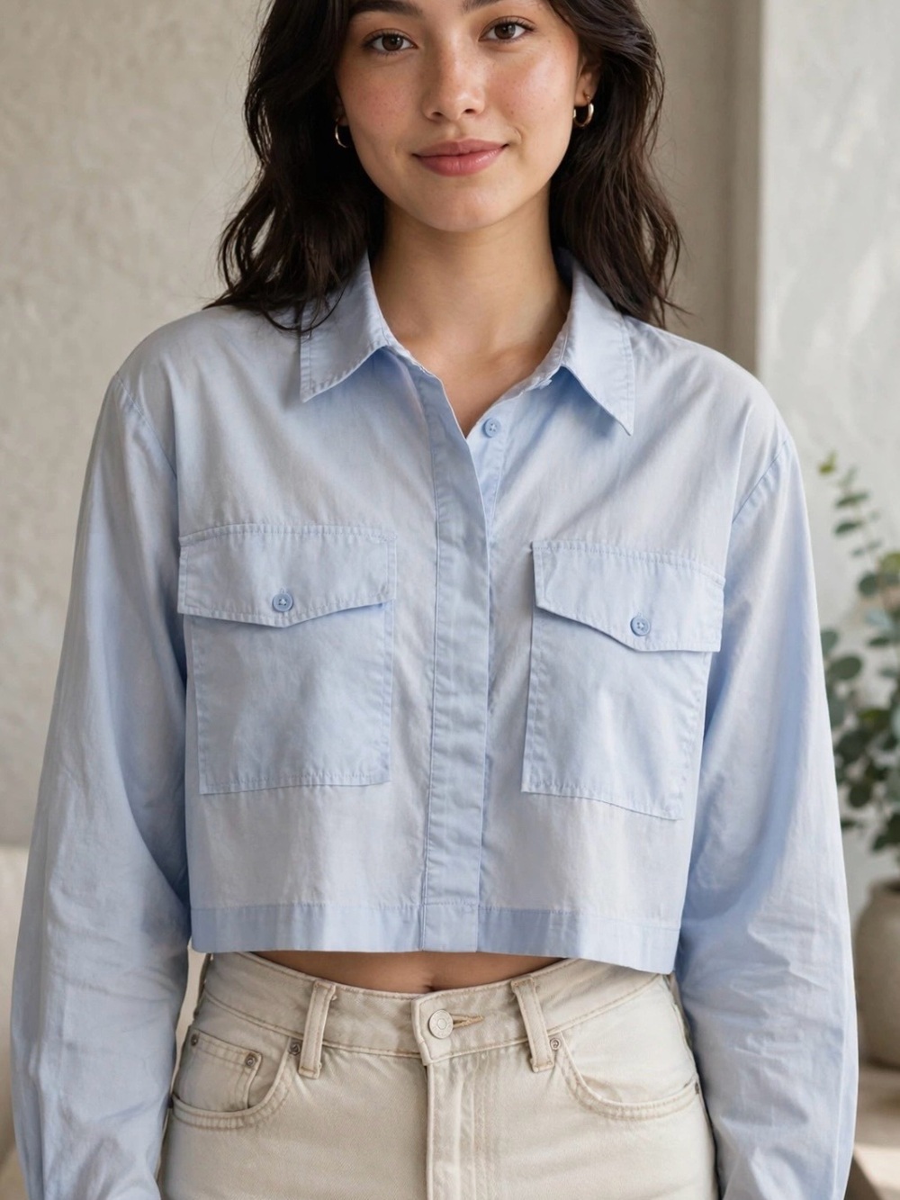 Cropped Light Blue Shirt